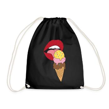 Rote Lippen die Eis schlecken Eiscreme - Turnbeutel - Schwarz - Vorne