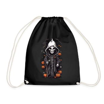 Skeleton Magician Halloween Cartoon Illustration - Drawstring Bag - black - Front