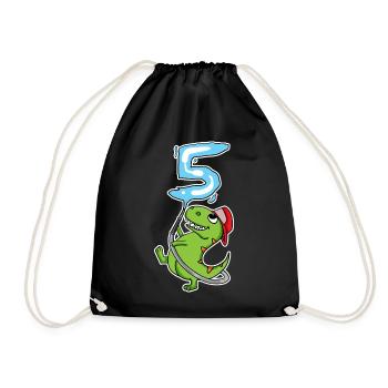 5. Geburtstag Dinosaurier - Turnbeutel - Schwarz - Vorne