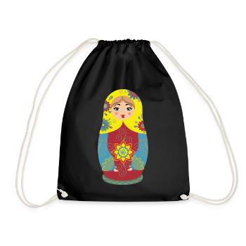 Matryoshka with floral patterns - Drawstring Bag - black - Front