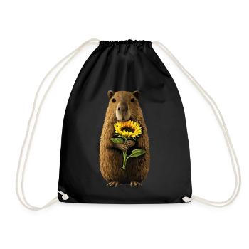 Beaver with Sunflower - Drawstring Bag - black - Front