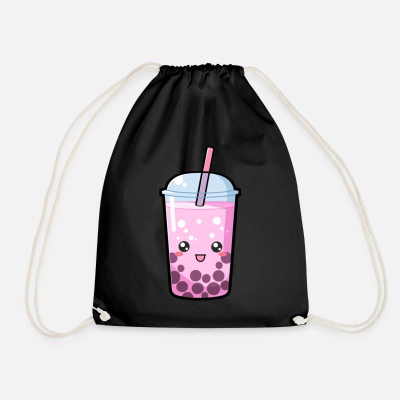 Kawaii Boba Tea Pink - Anime Shirt - Drawstring Bag - black