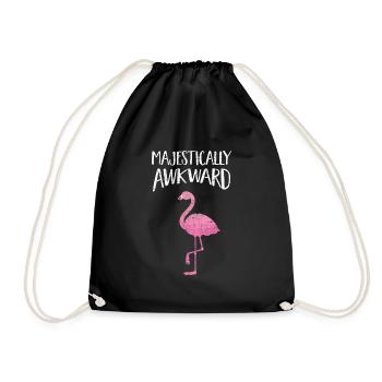 Majestically Awkward - Pink Flamingo Illustration - Drawstring Bag - black - Front