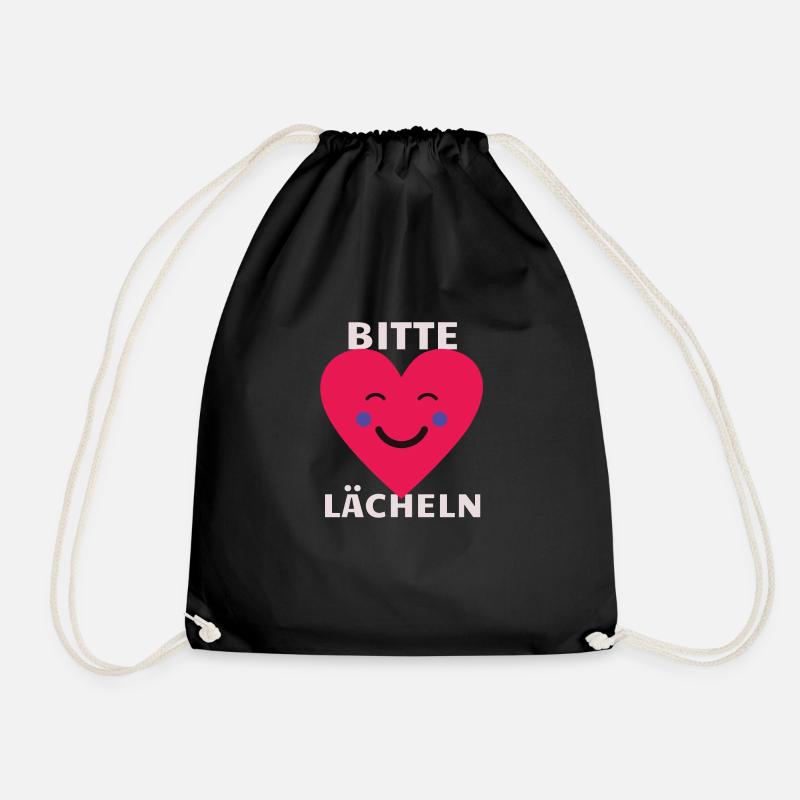 Bitte, Lächeln, Bitte Lächeln, fröhlich,freundlich - Turnbeutel - Schwarz