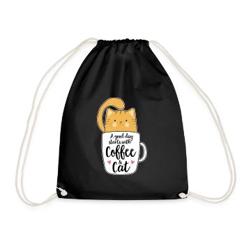 Orange Katze Kaffee Katzenliebhaber Geschenk - Turnbeutel - Schwarz - Vorne