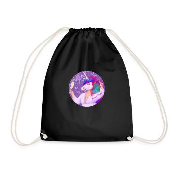 JGA Einhorn mit Sektglas - Team Braut - Turnbeutel - Schwarz - Vorne