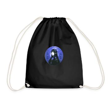 asian,blue,circle,manga,anime,portrait - Drawstring Bag - black - Front