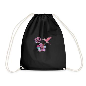 kolibri,aquarell ,blumen, hibiskus,floral,vogel - Turnbeutel - Schwarz - Vorne