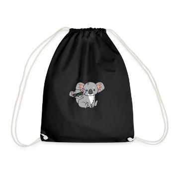 Koala with baby and glasses - Drawstring Bag - black - Front