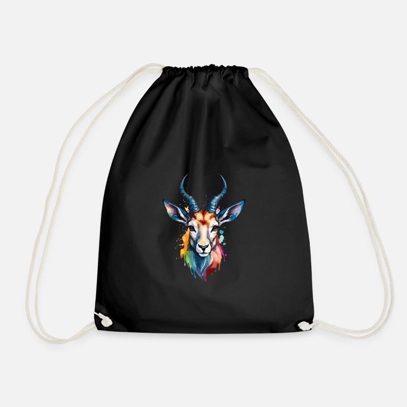 Antelope Colorful Bird Cool Watercolor - Drawstring Bag - black