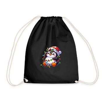 Clumsy Christmas penguin with fairy lights - Drawstring Bag - black - Front