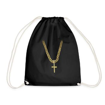 bling christian cross - Drawstring Bag - black - Front