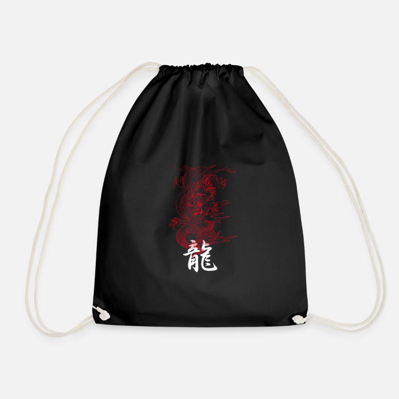 japanese dragon - Drawstring Bag - black