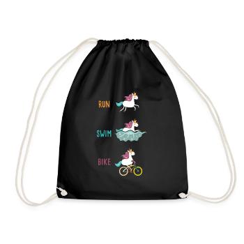 Swim Bike Run Unicorn Triathlete Sport - Drawstring Bag - black - Front