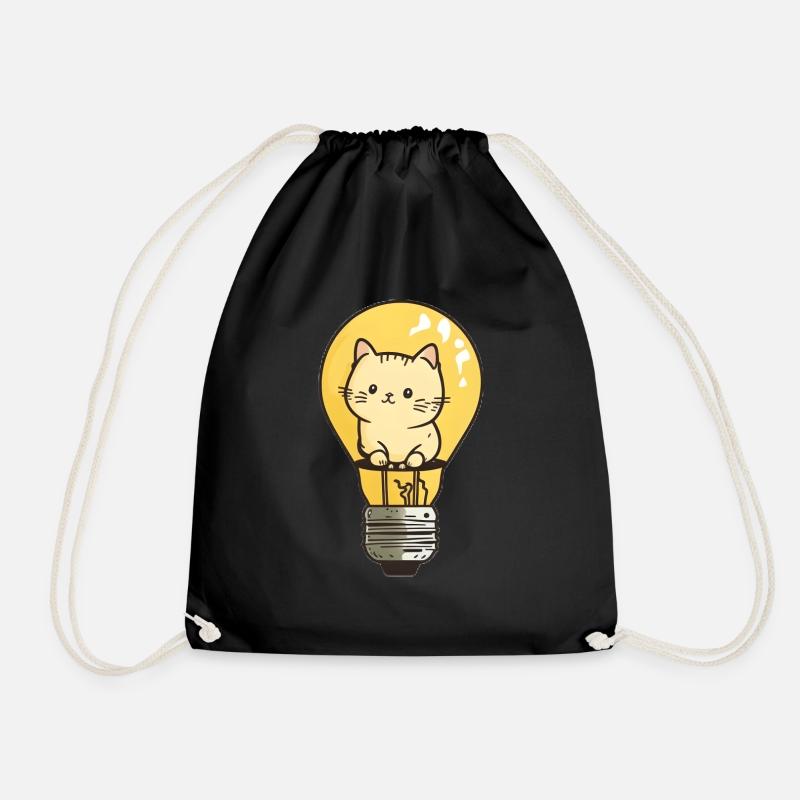 Cat in light bulb - Drawstring Bag - black