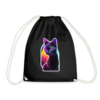 Black cat and neon effect - Drawstring Bag - black - Front