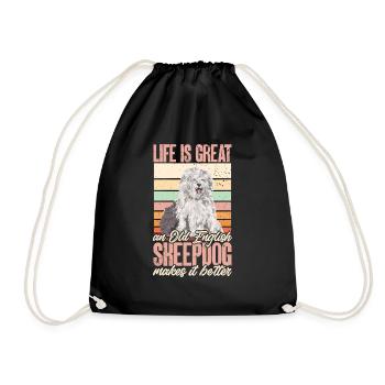 Old English Sheepdog Sheepie Bobtail - Drawstring Bag - black - Front