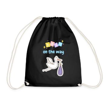 Baby on the way with stork 3 - blue - Drawstring Bag - black - Front