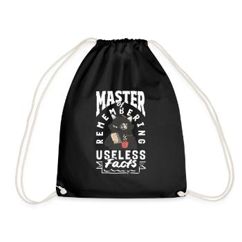 Master of Remembering Useless Facts Funny Cat - Drawstring Bag - black - Front