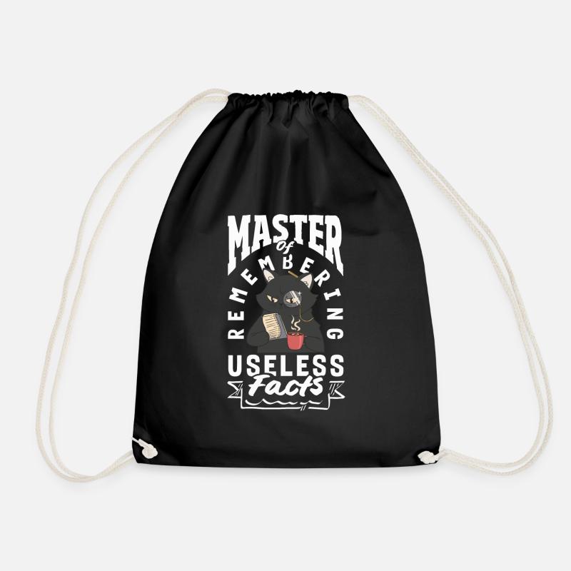 Master of Remembering Useless Facts Funny Cat - Drawstring Bag - black