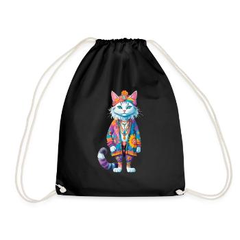 Hippie Cat - Turnbeutel - Schwarz - Vorne