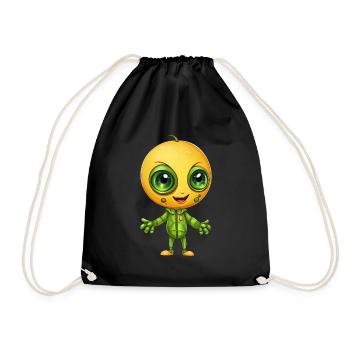 Alien trifft Pfirsich: Fruchtige Begegnung - Turnbeutel - Schwarz - Vorne