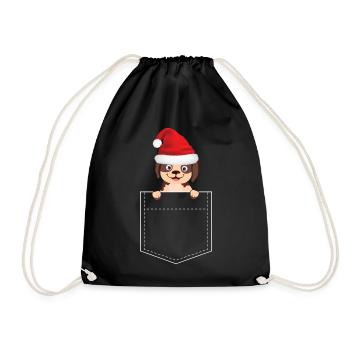 Weihnachtshund - Turnbeutel - Schwarz - Vorne
