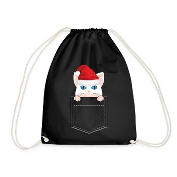 Weihnachtskatze - Turnbeutel - Schwarz - Vorne