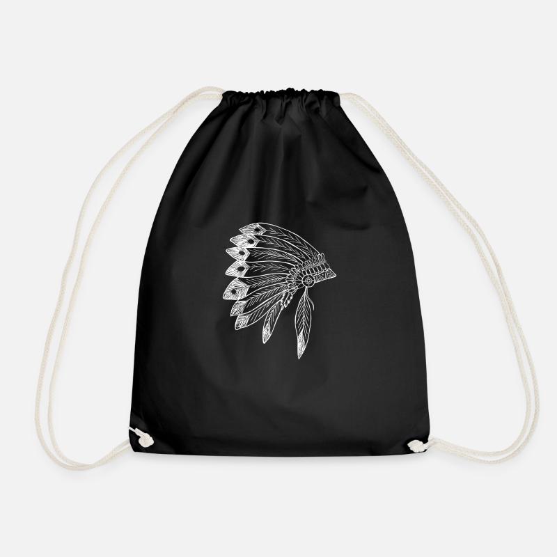 Origin Native American Indian Feathers Style Birth - Drawstring Bag - black