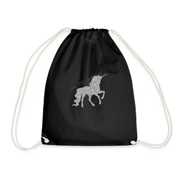 Das silberne glitzer Einhorn - Turnbeutel - Schwarz - Vorne