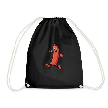 Wurst die rennt - Lustiges Illustration - Turnbeutel - Schwarz - Vorne