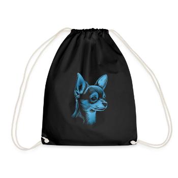 Chihuahua, Shorthair, Dog Head, Drawing Blue - Drawstring Bag - black - Front