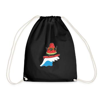 Watermelon Surfing Windsurfer Gift - Drawstring Bag - black - Front