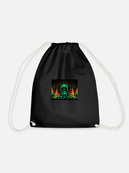 Flaming Skulls - Drawstring Bag - black