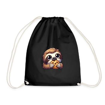 Cute Sloth Cookies Cartoon Snacking - Drawstring Bag - black - Front