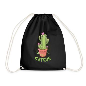 Catcus Shirt, Funny Cat T-Shirt - Drawstring Bag - black - Front