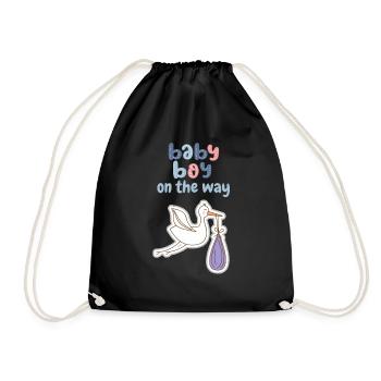 Baby boy on the way mit Storch - Turnbeutel - Schwarz - Vorne