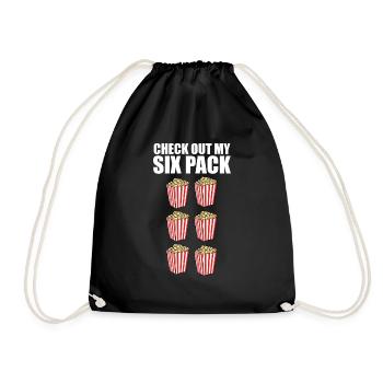 Movie Night Popcorn Lover Funny Check Out My Six P - Drawstring Bag - black - Front