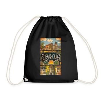 Strasbourg Doodle Art City of France T-shirt - Drawstring Bag - black - Front