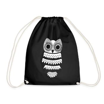 White owl - Drawstring Bag - black - Front