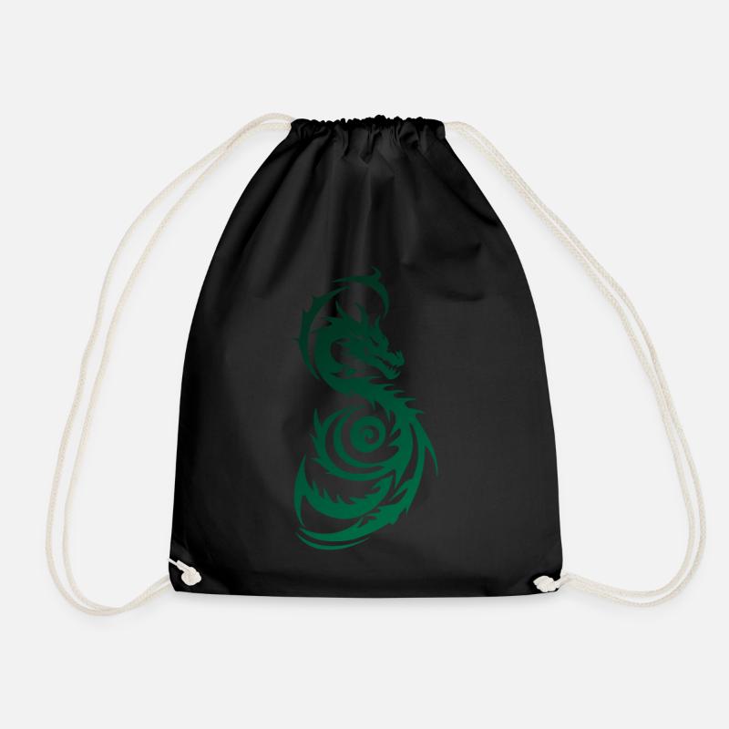 Green Tribal Fantasy Dragon - Drawstring Bag - black