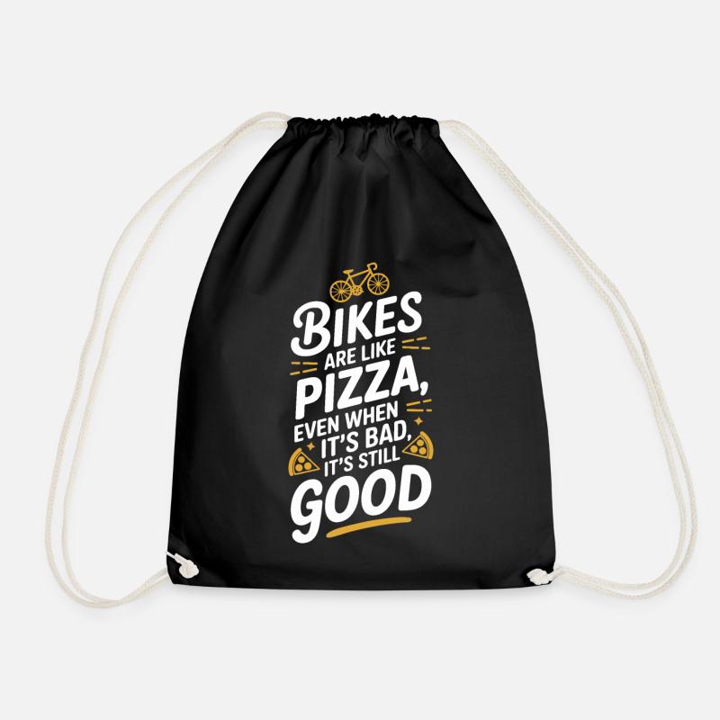 Fahrrad Pizza Zitat Typografie Design - Turnbeutel - Schwarz