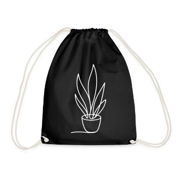 Minimalist plant in pot line art - Drawstring Bag - black - Front