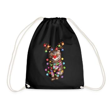 Christmas Funny Scottish Fold Cat Xmas Kitty Gift - Drawstring Bag - black - Front