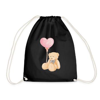 Teddy mit Luftballon - Turnbeutel - Schwarz - Vorne