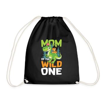 MOM OF THE WILD ONE - Dino Dinosaurier für Mama - Turnbeutel - Schwarz - Vorne