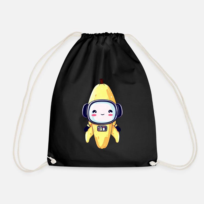 Kawaii Banana - Cyborg, Robot, Astronaut, - Drawstring Bag - black