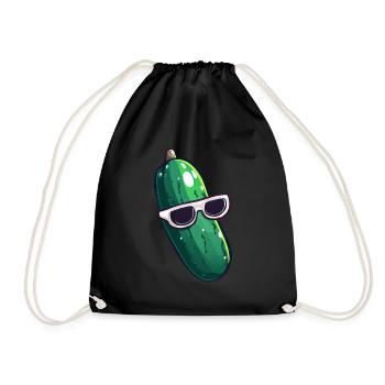Cool cucumber with sunglasses - Drawstring Bag - black - Front