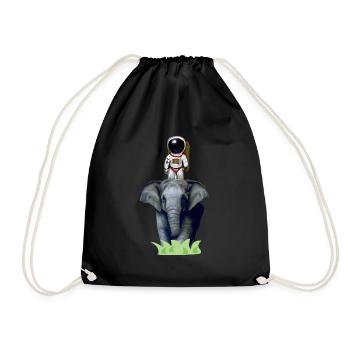 Astronaut on elephant adventure - Drawstring Bag - black - Front