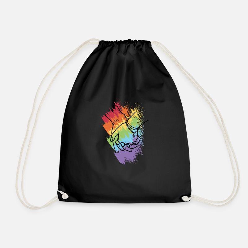 Hands hold rainbow 3 - Drawstring Bag - black